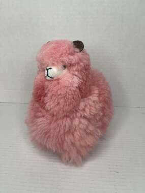 Rare Vintage Handmade Peruvian Alpaca Fur Baby Llama Plush Toy Pink HTF